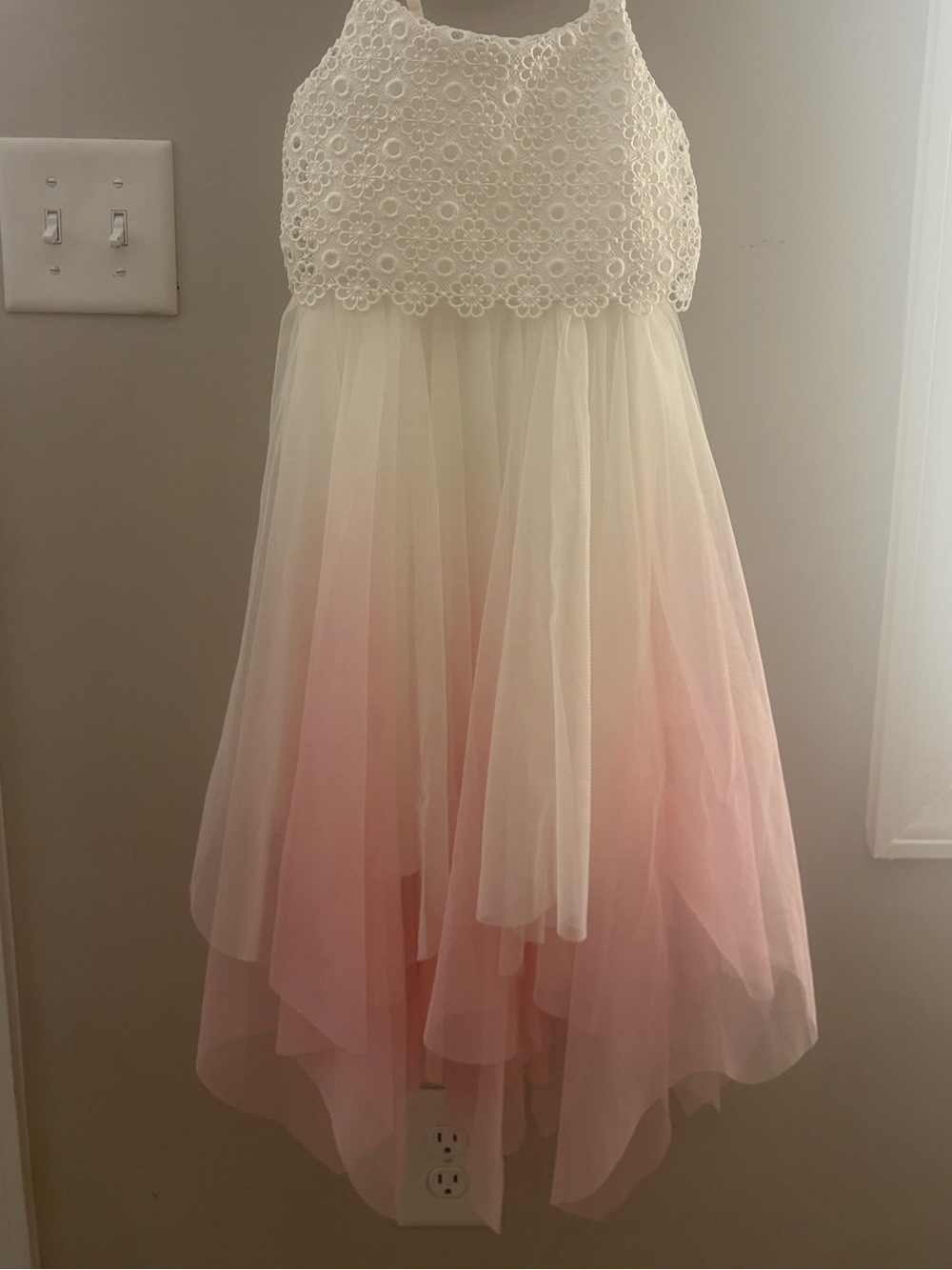 Zhenzi White Lace Bodice Pink Ombre Tulle Party Dress